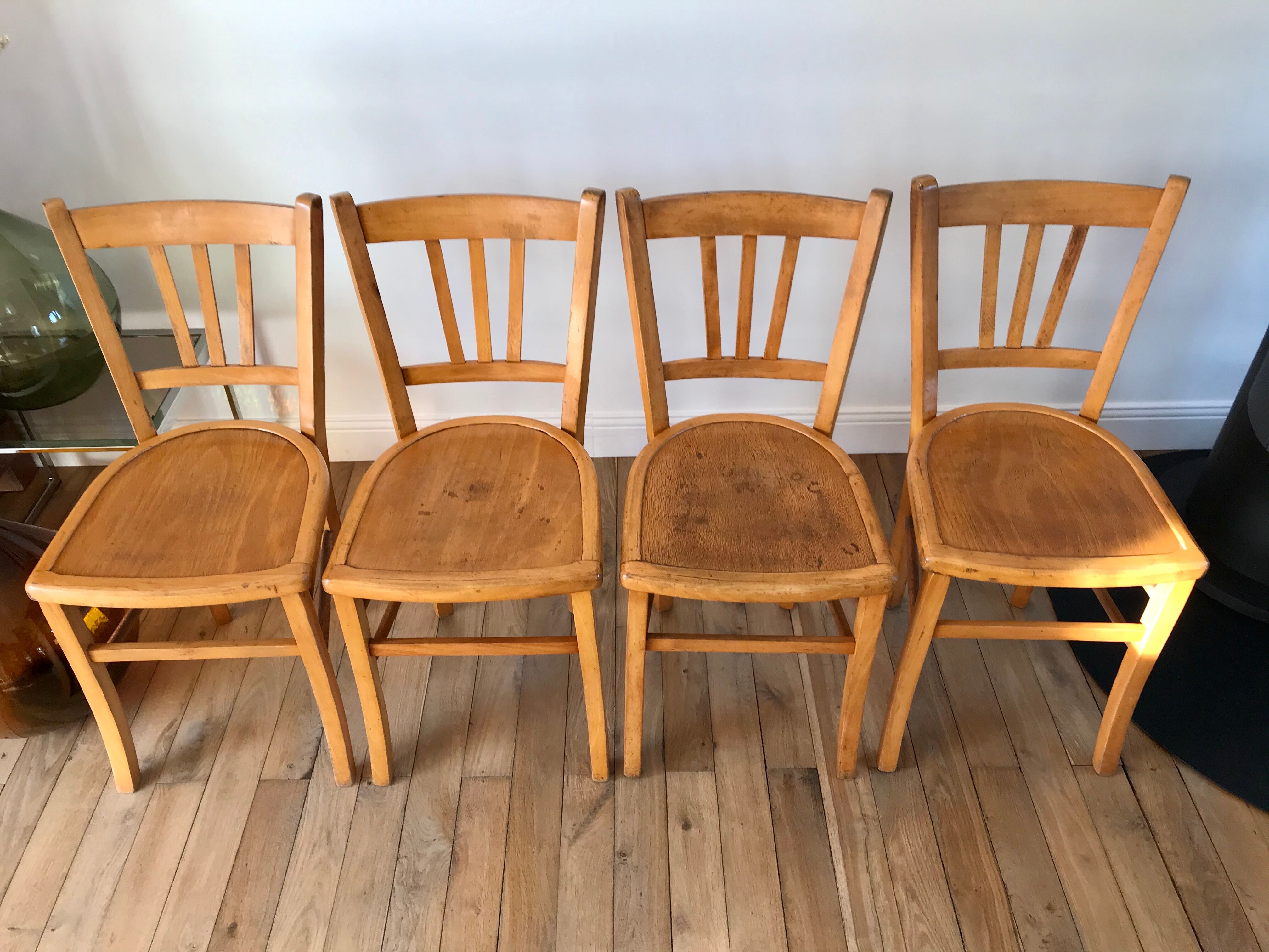 Set of 4 bistro chairs in beech wood 50s
