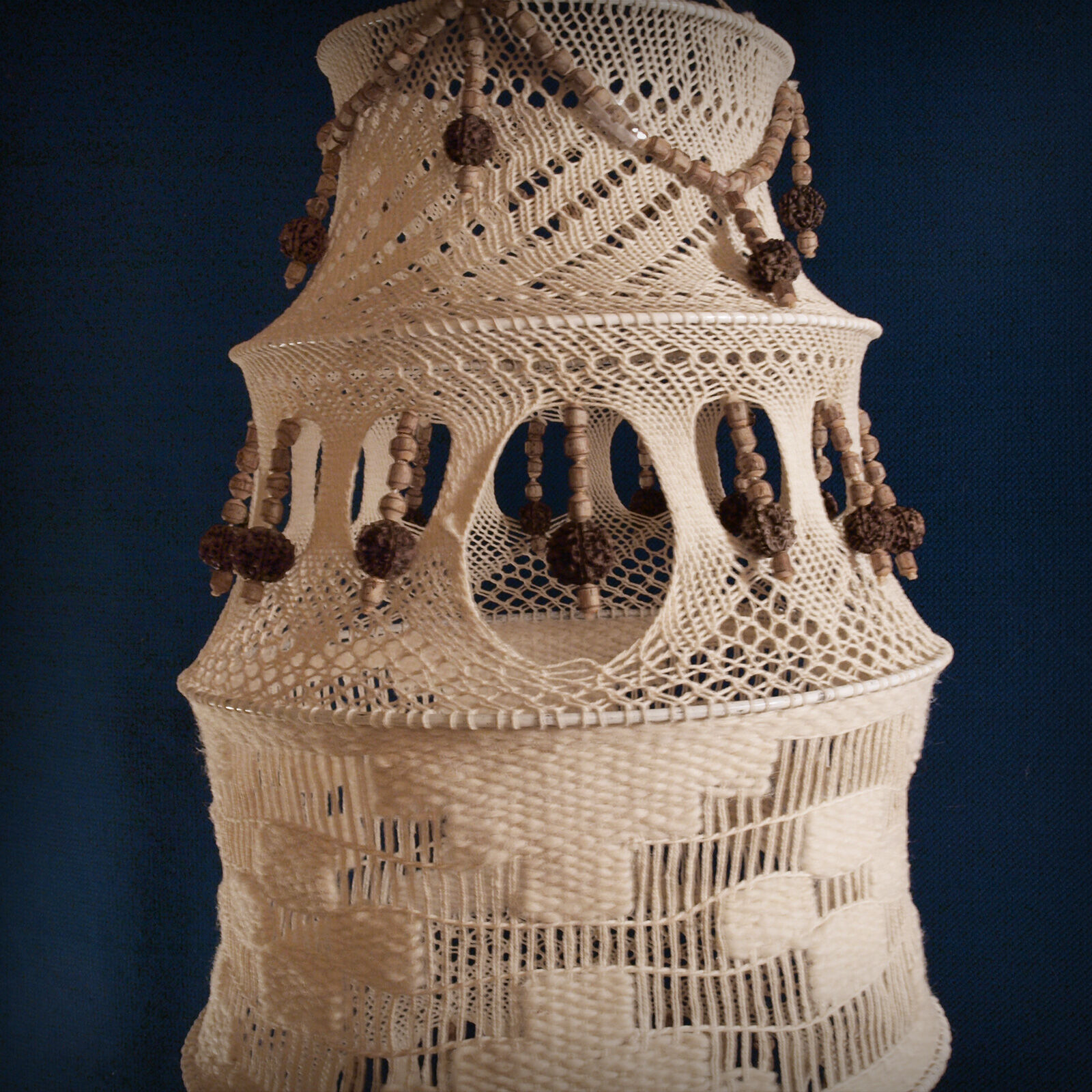 Crochet and wood chandelier