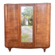 Art Deco wardrobe in flame walnut with central mirror – French elegance
