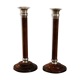 Pair of Indian candle holders, wood and silver metal