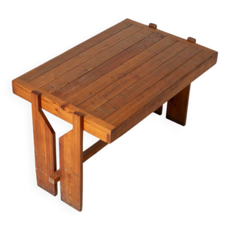 Unique brutalist dining table from former Czechoslovakia, 1970s pine wood 1