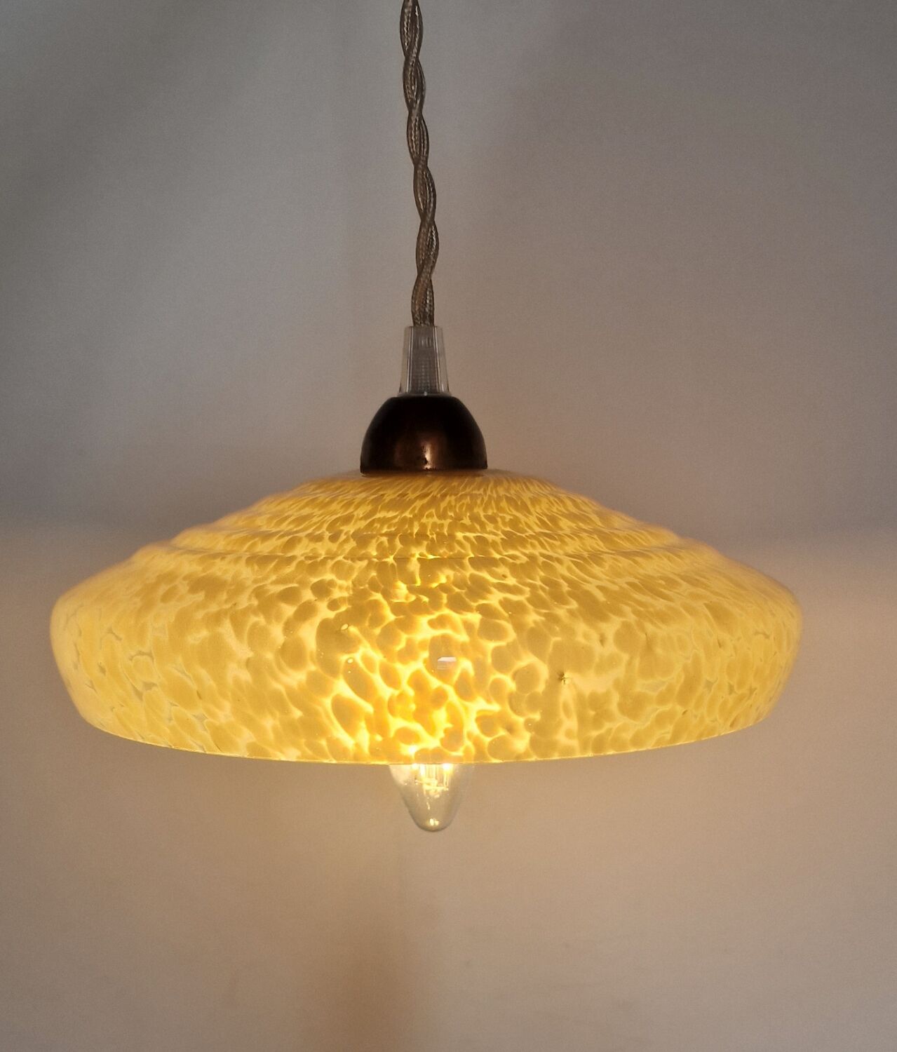 Two glass hanging lamps from clichy art deco period