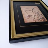 Frame decoration birds black and gold handmade screen printing France