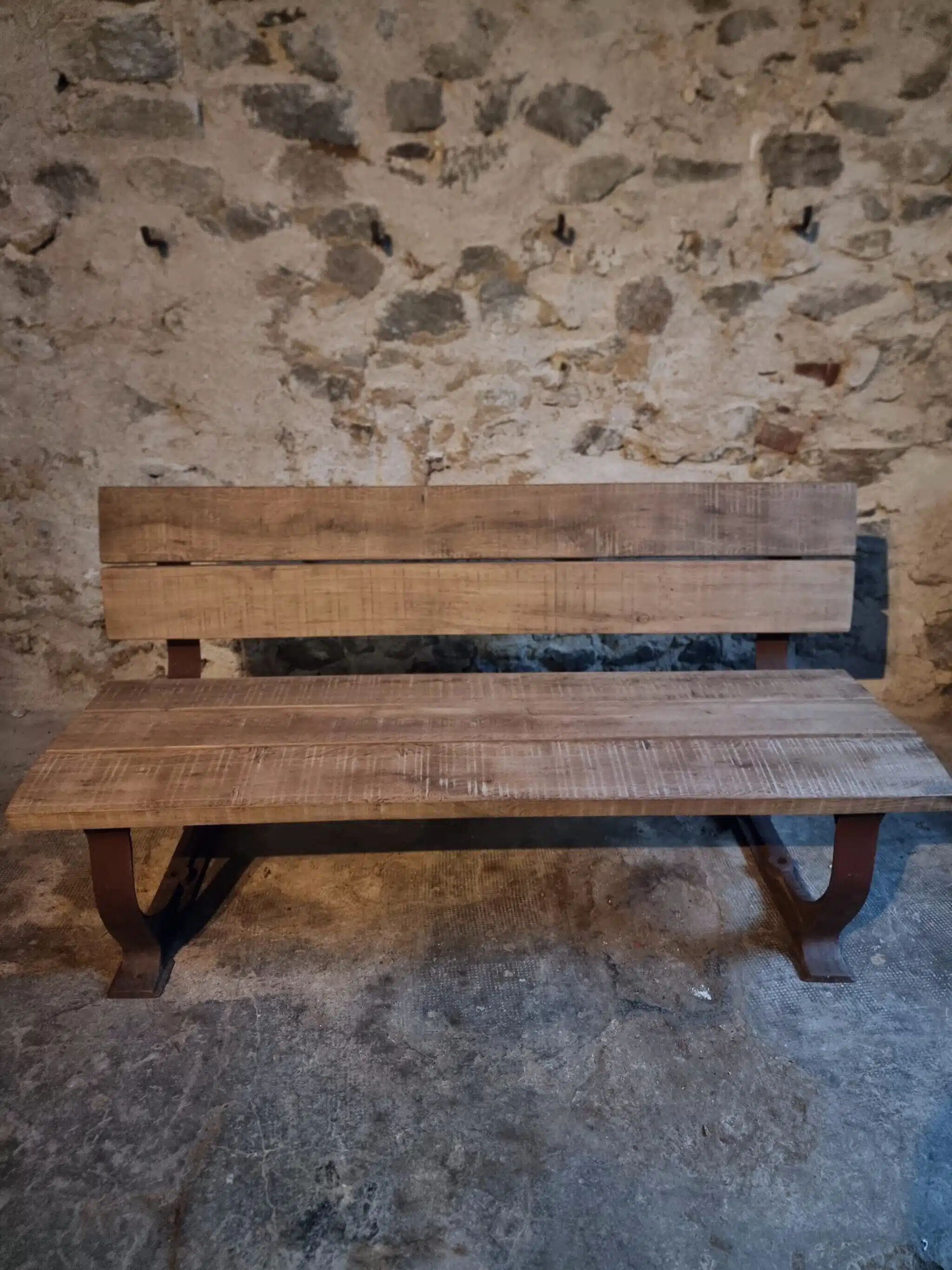 Vintage garden bench – oak and cast iron – from the 1960s