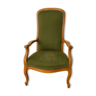 Louis XV style cabriolet armchair in carved wood and green fabric