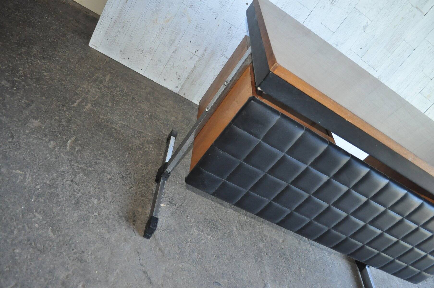 Bureau in Bauhaus mid-century style made of wood and black leather, Hungarian 1960s.