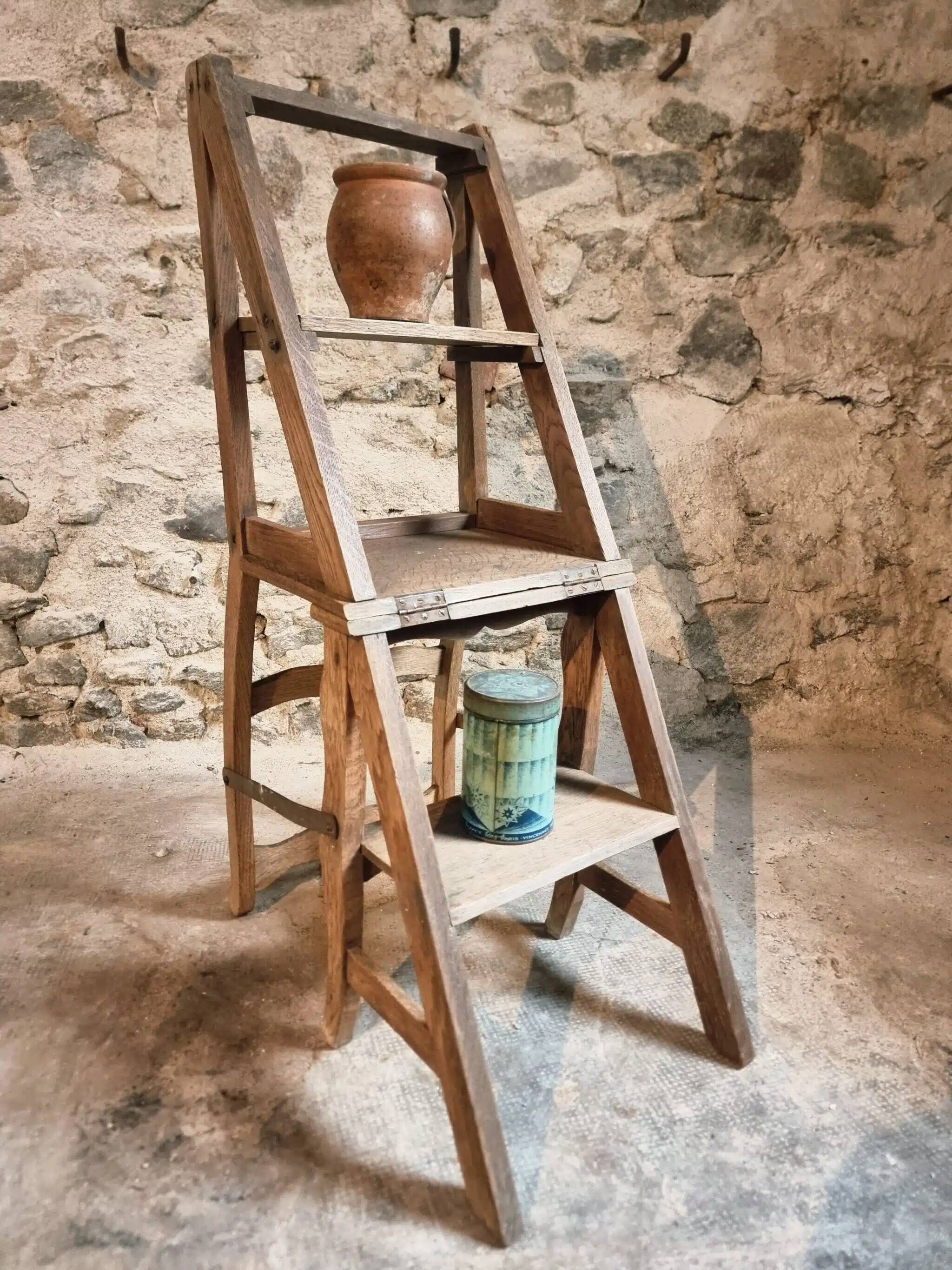 Antique French Oak Ladder Library Chair – Metamorphic Stepladder Chair