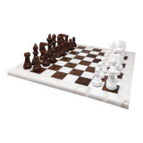 1970s Gorgeous Brown and White Chess Set in Volterra Alabaster Handmade. Ma