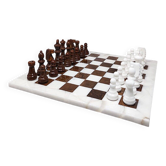 1970s Gorgeous Brown and White Chess Set in Volterra Alabaster Handmade. Ma