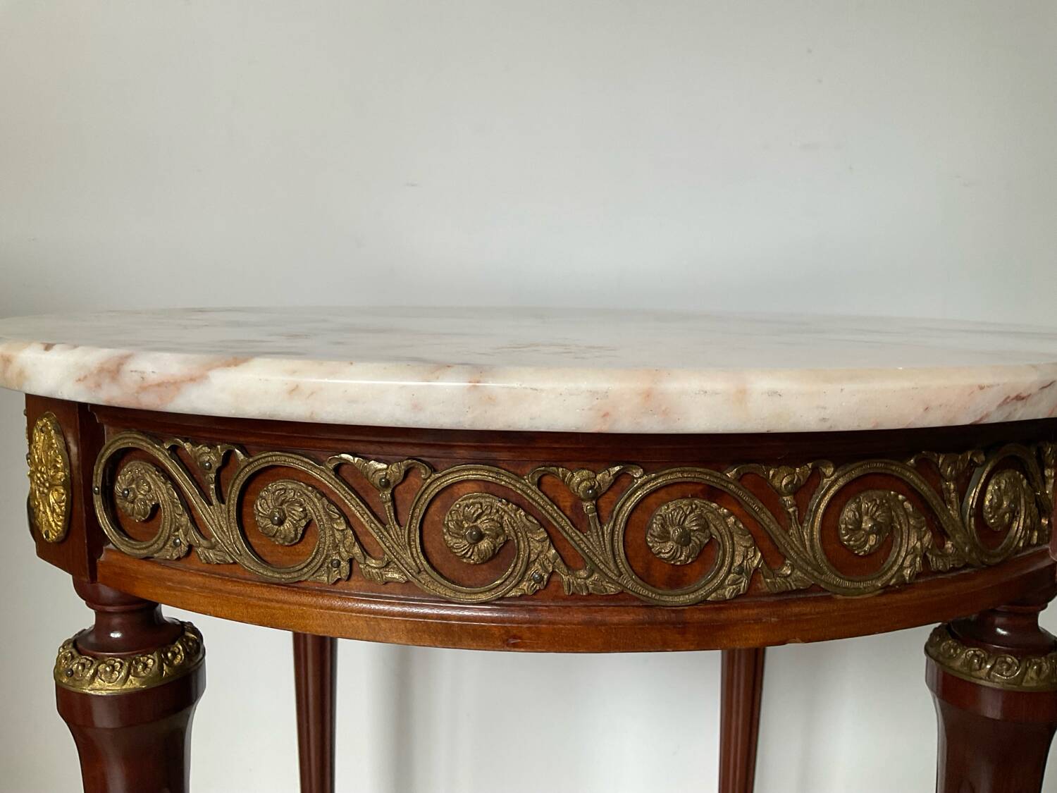 Louis XVI style side table in wood, marble and brass