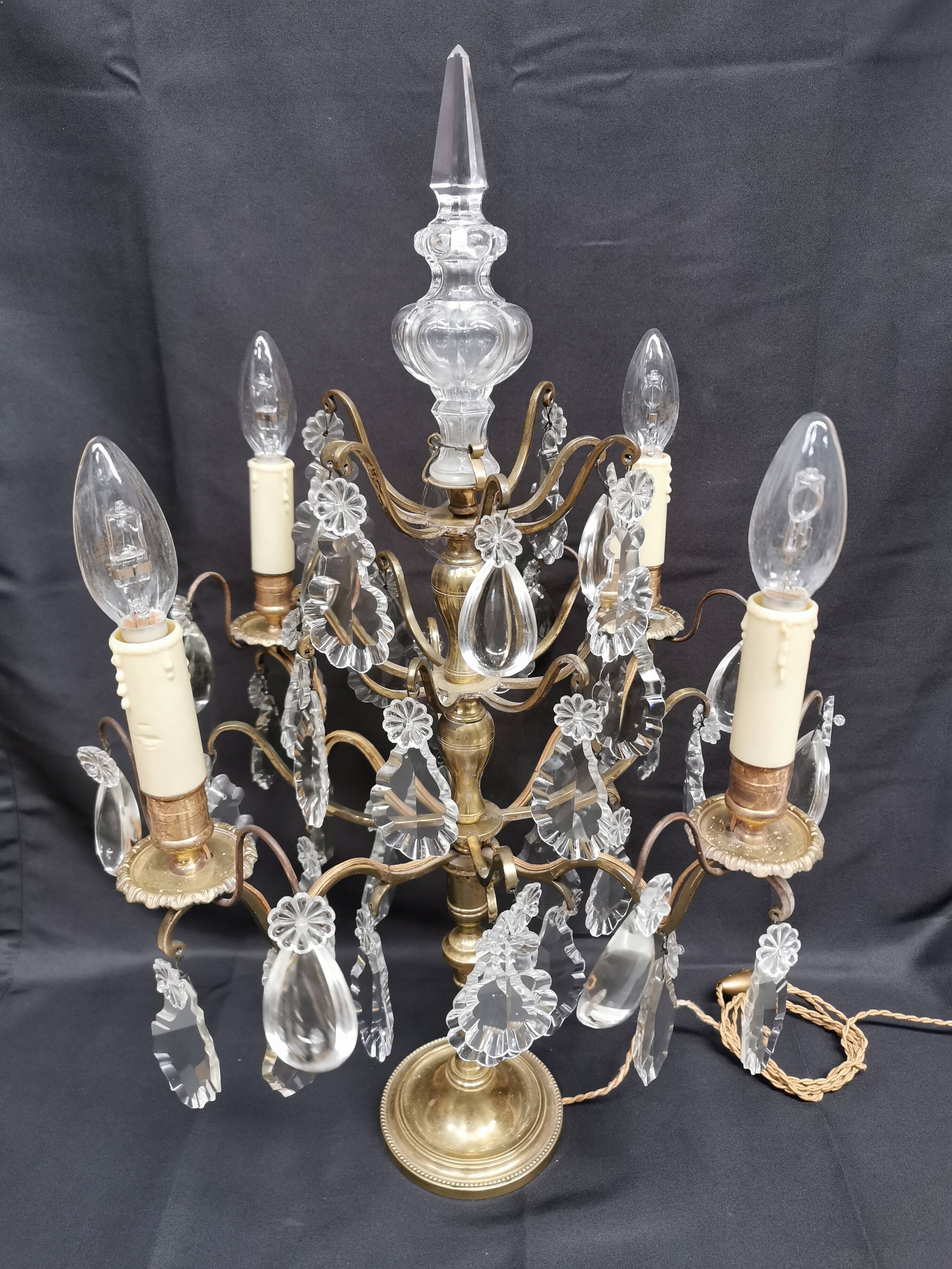 Pair of large electrified girandole candlesticks with crystal tassels