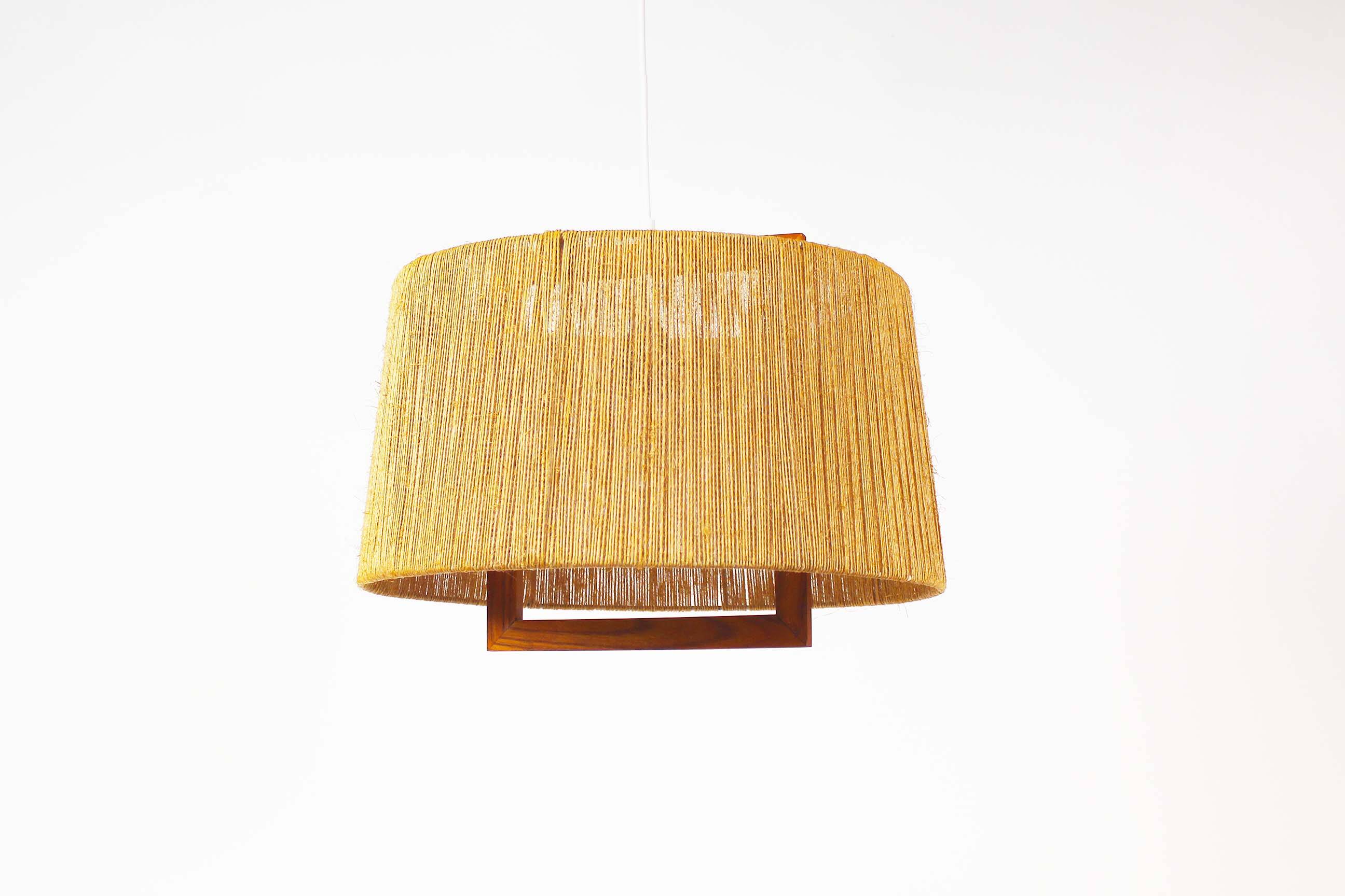Suspension Vintage Temde - Teck Et Sisal - Années 1960 - Design Scandinave