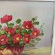 Oil painting red country flowers in a vase.