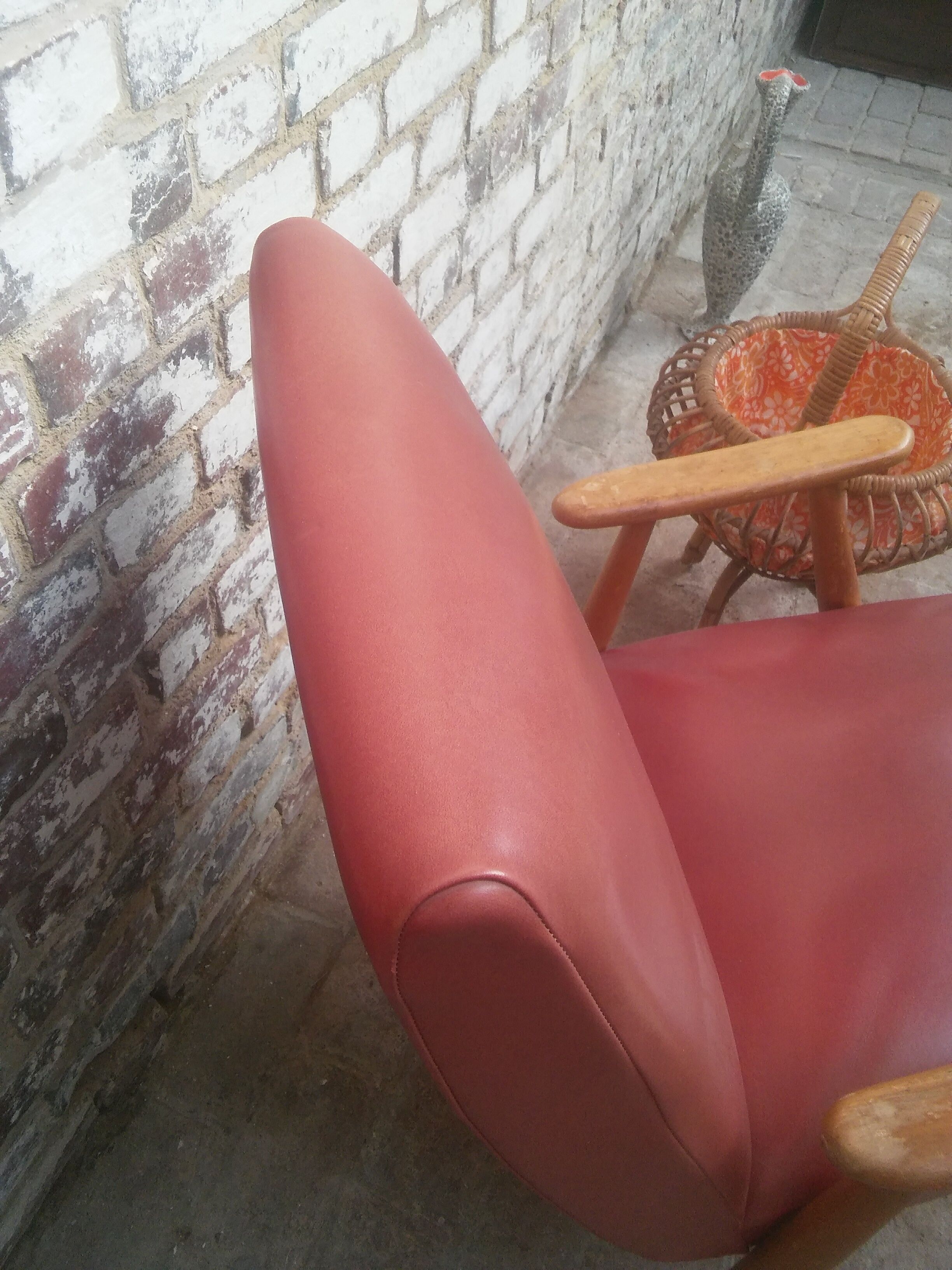 Red armchair with compass feet 50s