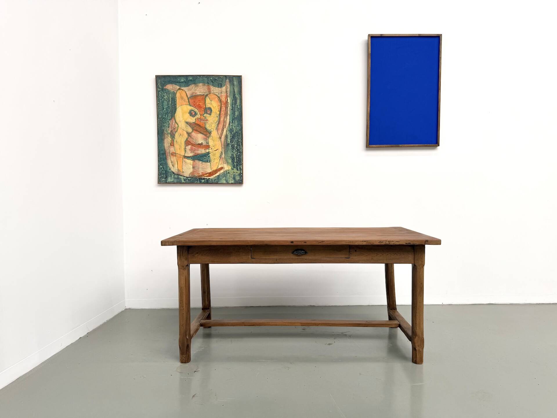 Farm table in solid cherry wood, one drawer, 1950s.