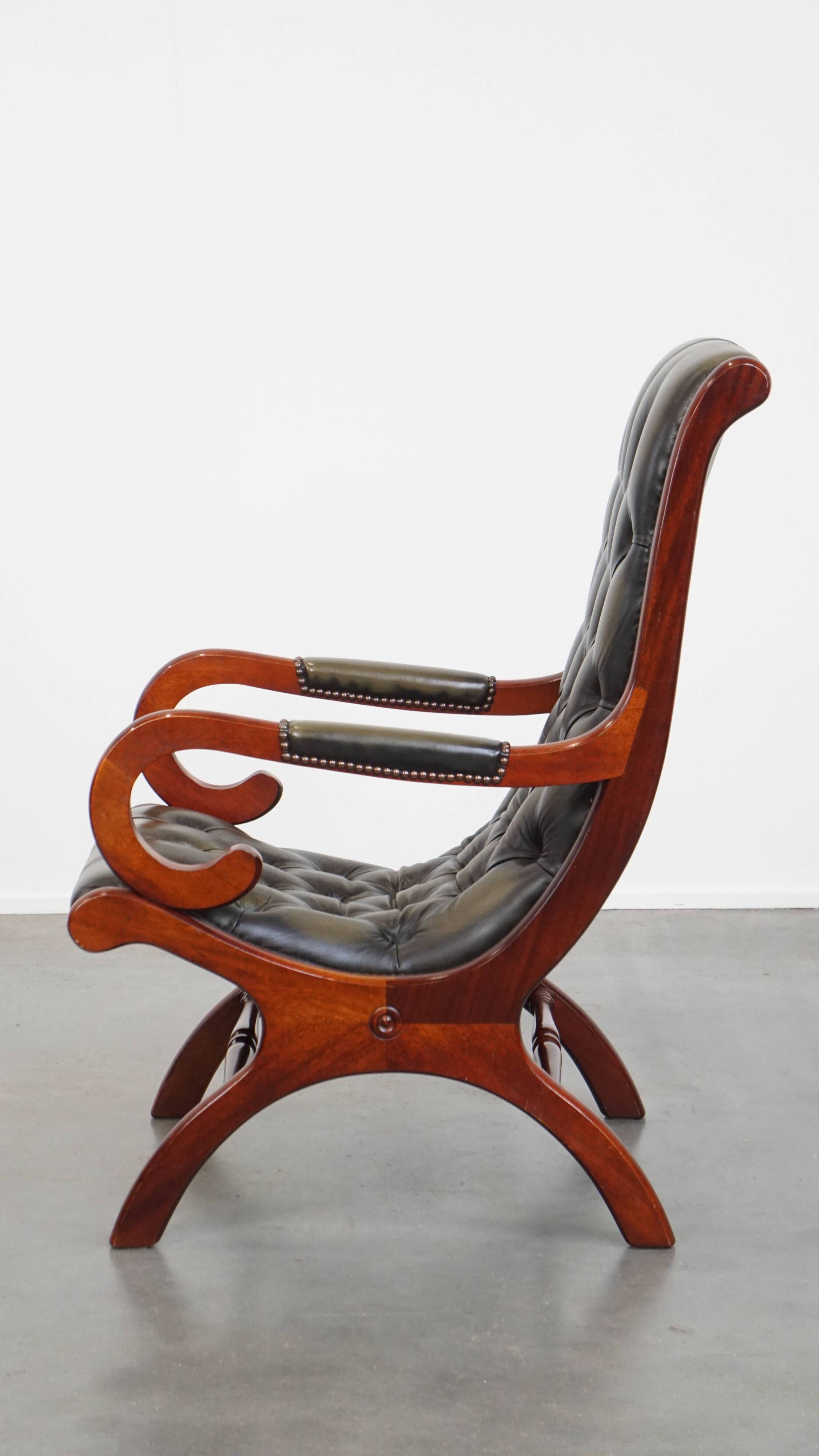 Green Cowhide Leather English Chesterfield Armchair