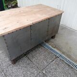 Antique workshop workbench, vintage, metal and wood