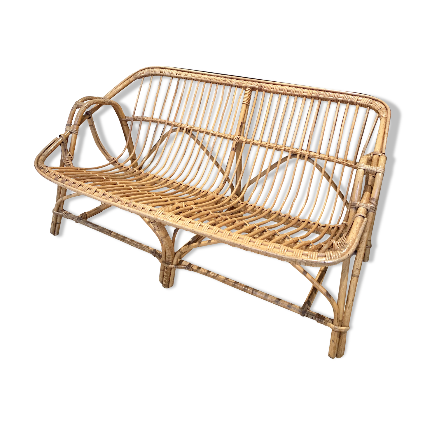 Vintage rattan bench sofa