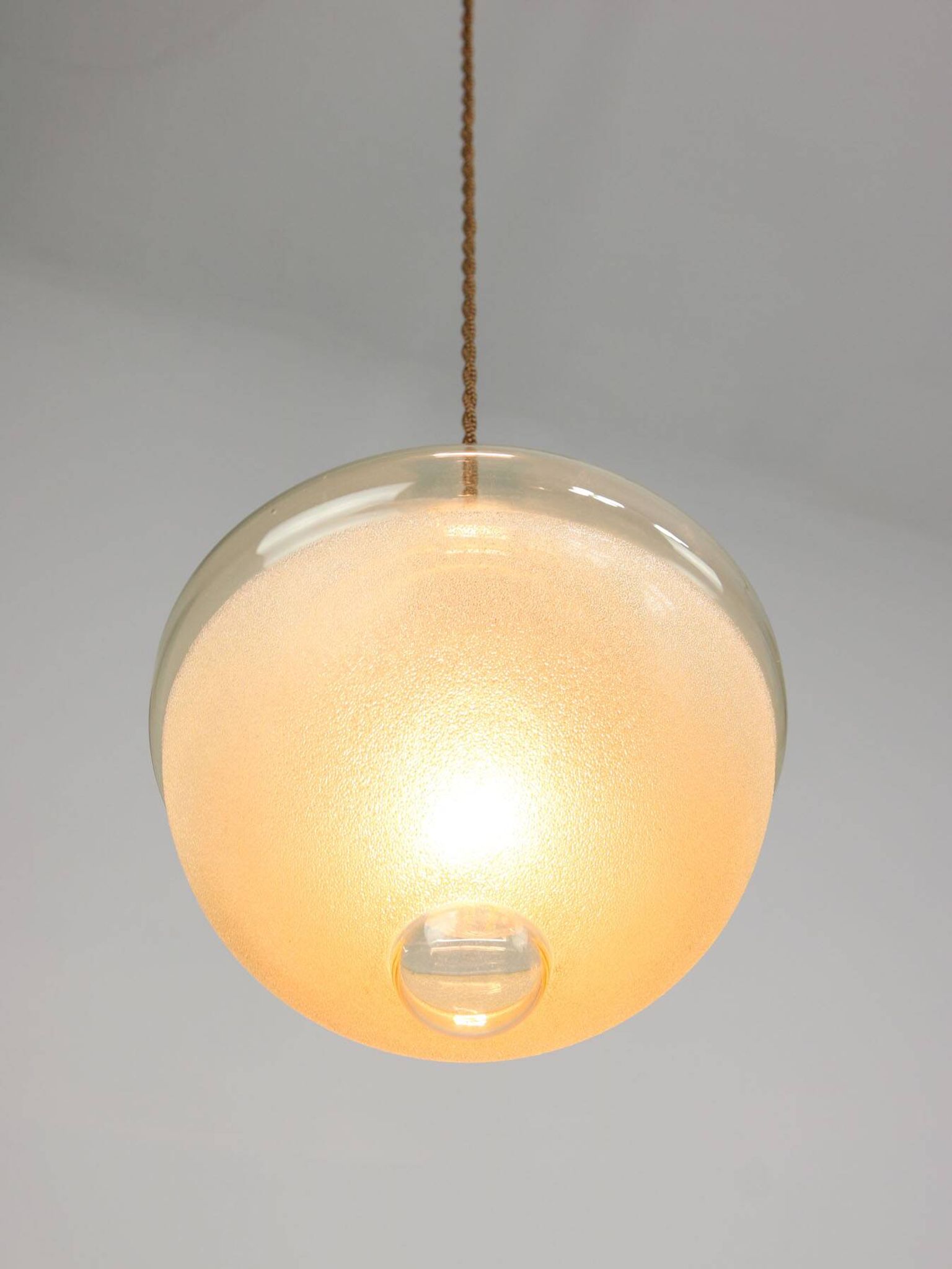 Mid-century Italian Brass and Glass Pendant Lamps, set of 2