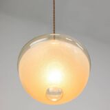 Mid-century Italian Brass and Glass Pendant Lamps, set of 2