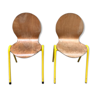 Set of 2 wooden chairs and yellow structure