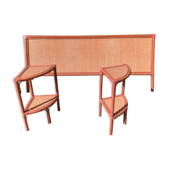 Headboard set and two rattan bedsides