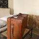 Former leather trunk with Louis Vuitton label holder