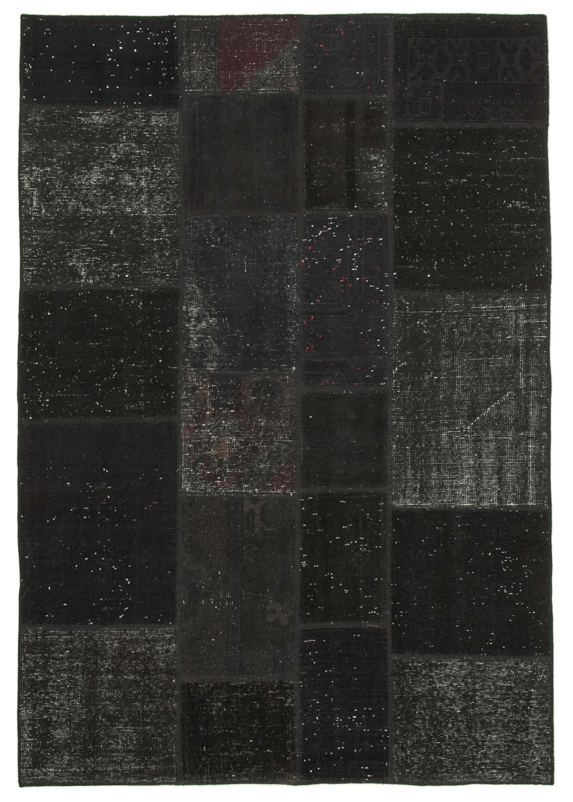 Handmade anatolian overdyed 170 cm x 245 cm black patchwork carpet