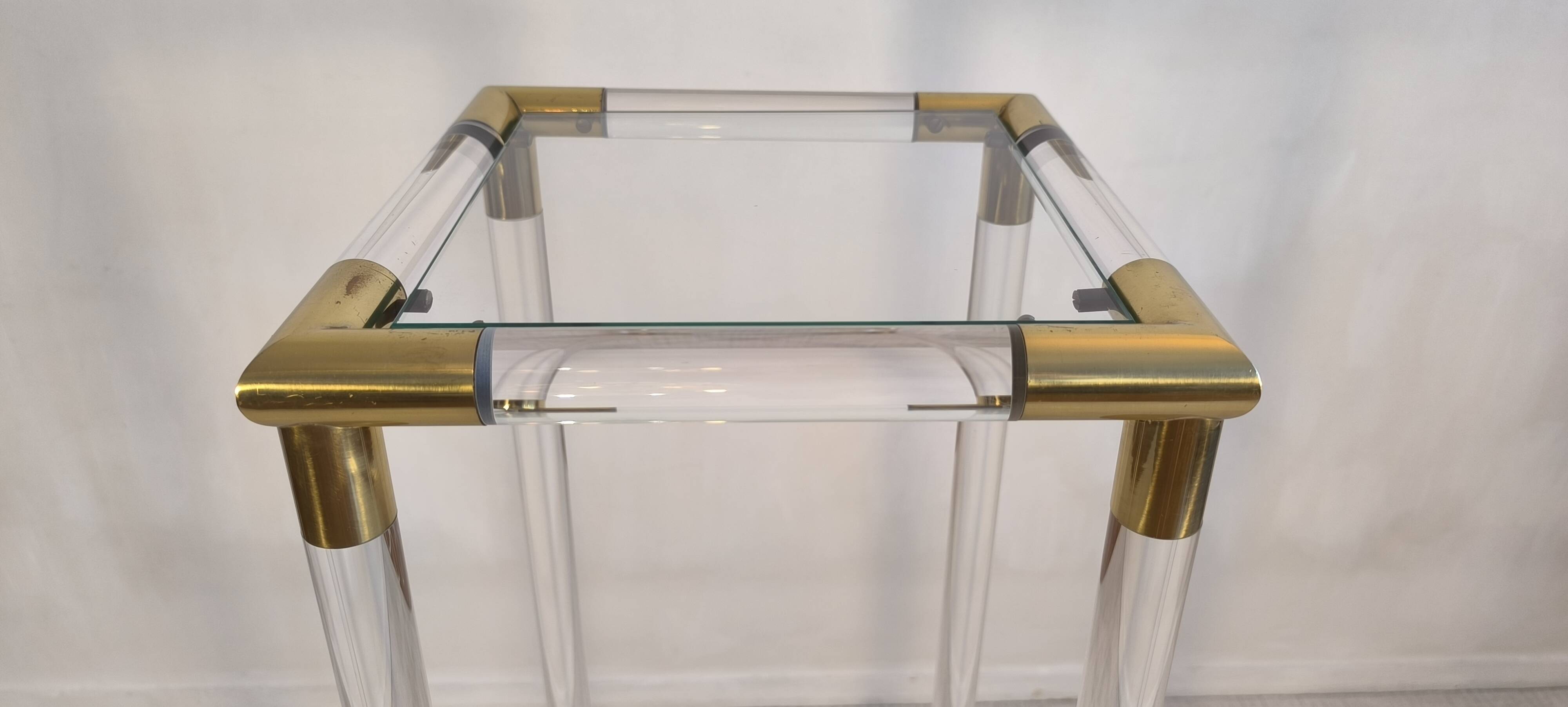 Very beautiful column pedestal by Charles Hollis Jones in Lucite & brass.