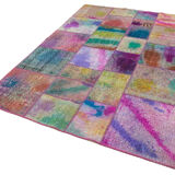 Handmade anatolian overdyed 169 cm x 243 cm multicolor patchwork carpet