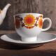Ensemble à thé Schumann Arzberg allemand en porcelaine serti en orange et jaune