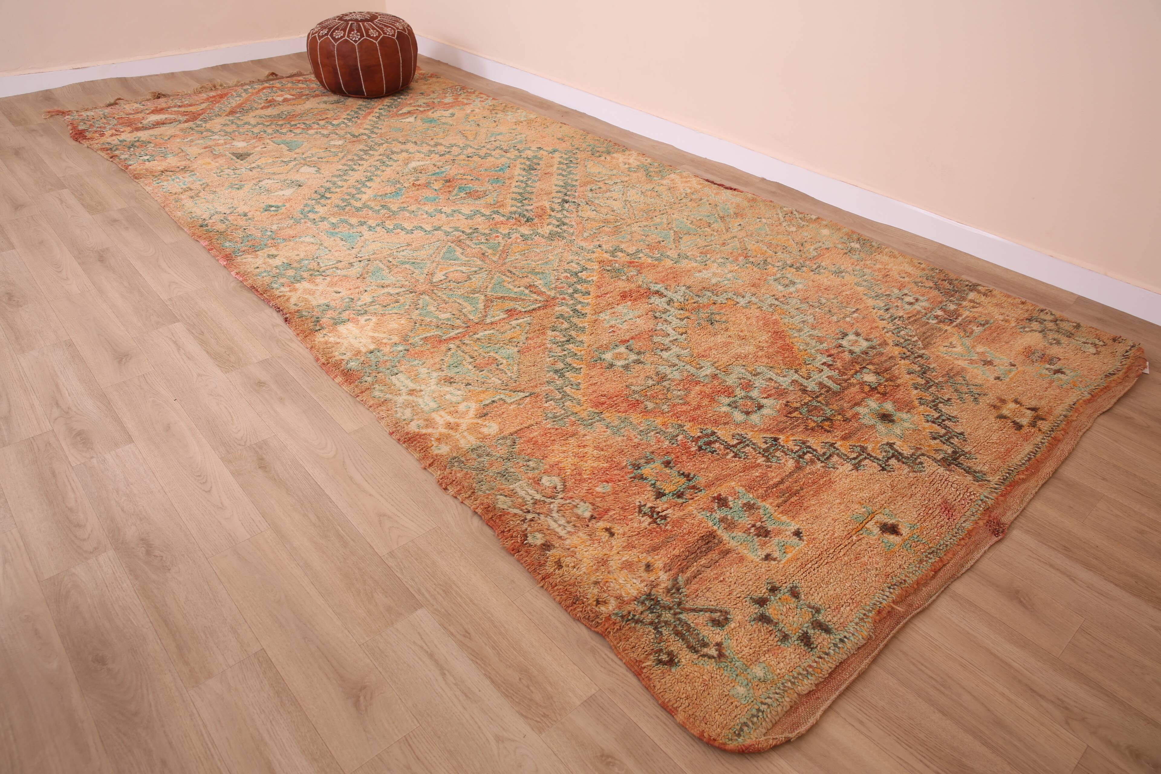 Peach Vintage Moroccan Rug 173 x 383 cm, Berber Wool Rug, Handmade Boho Rug