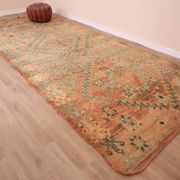 Peach Vintage Moroccan Rug 173 x 383 cm, Berber Wool Rug, Handmade Boho Rug