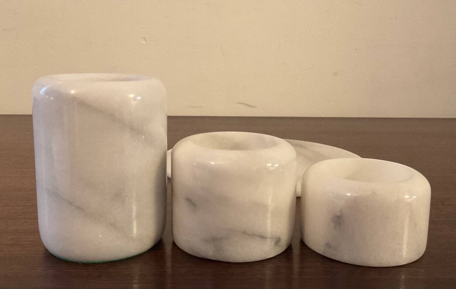 Set of 3 vintage candlesticks in white marble