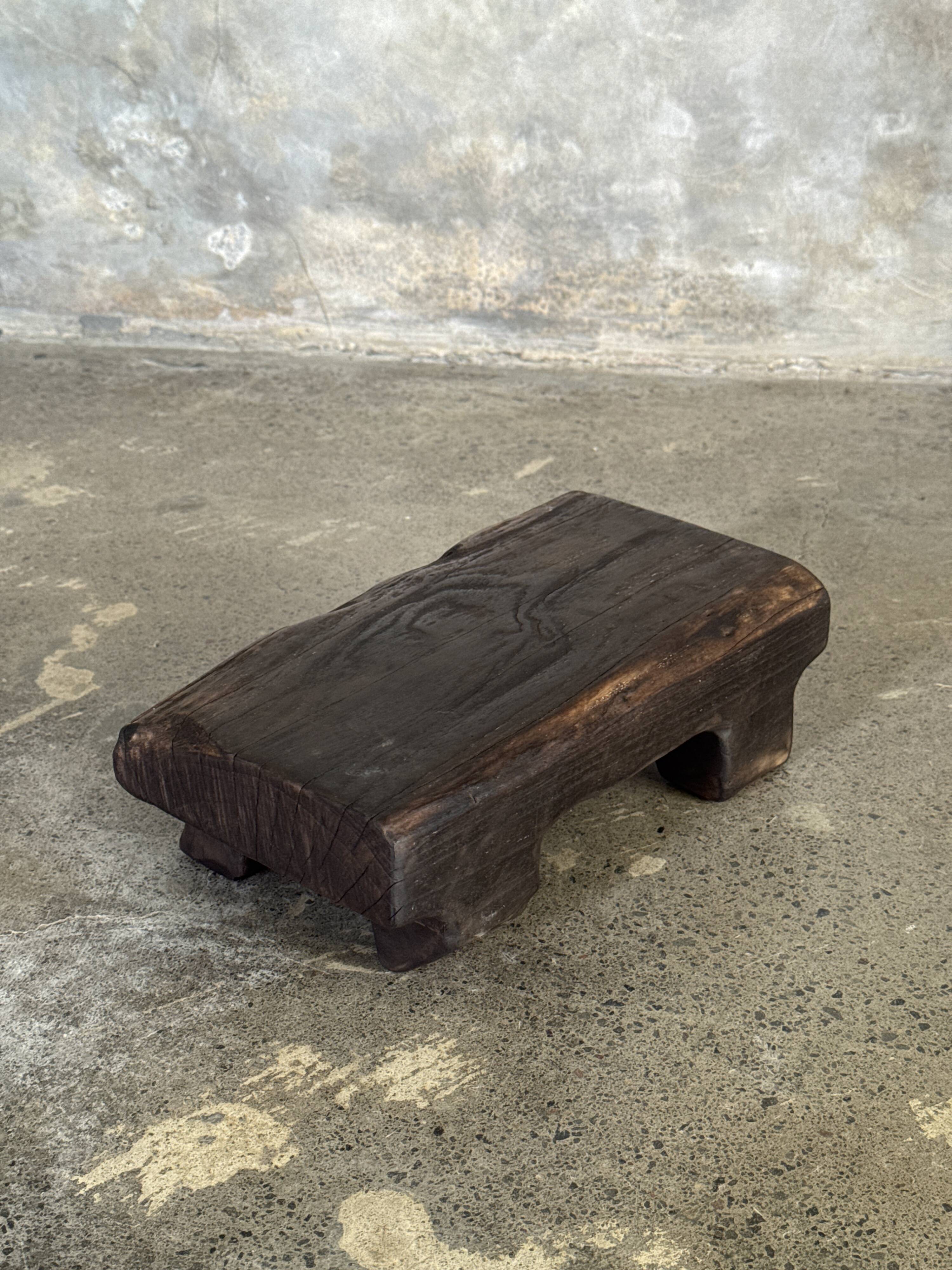 Small stool, black solid teak accent stool wabi-sabi L30 W8.5 H6.
