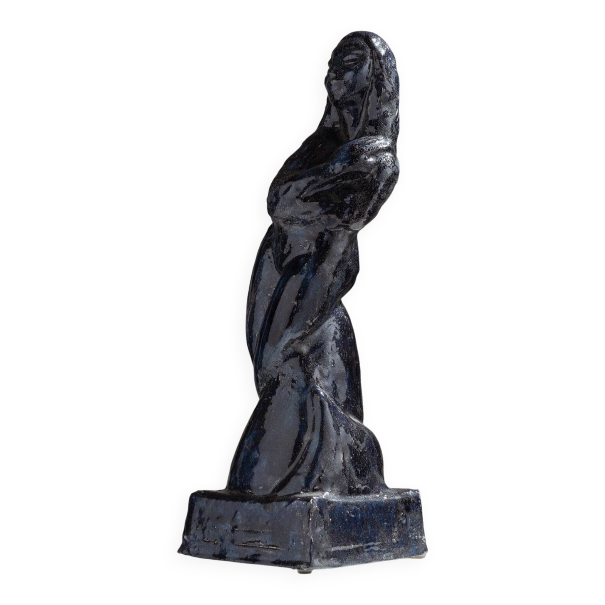Sculpture de sirène en céramique bleue, 1920