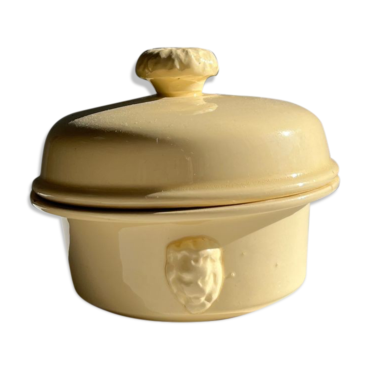 Glazed light yellow ceramic terrine