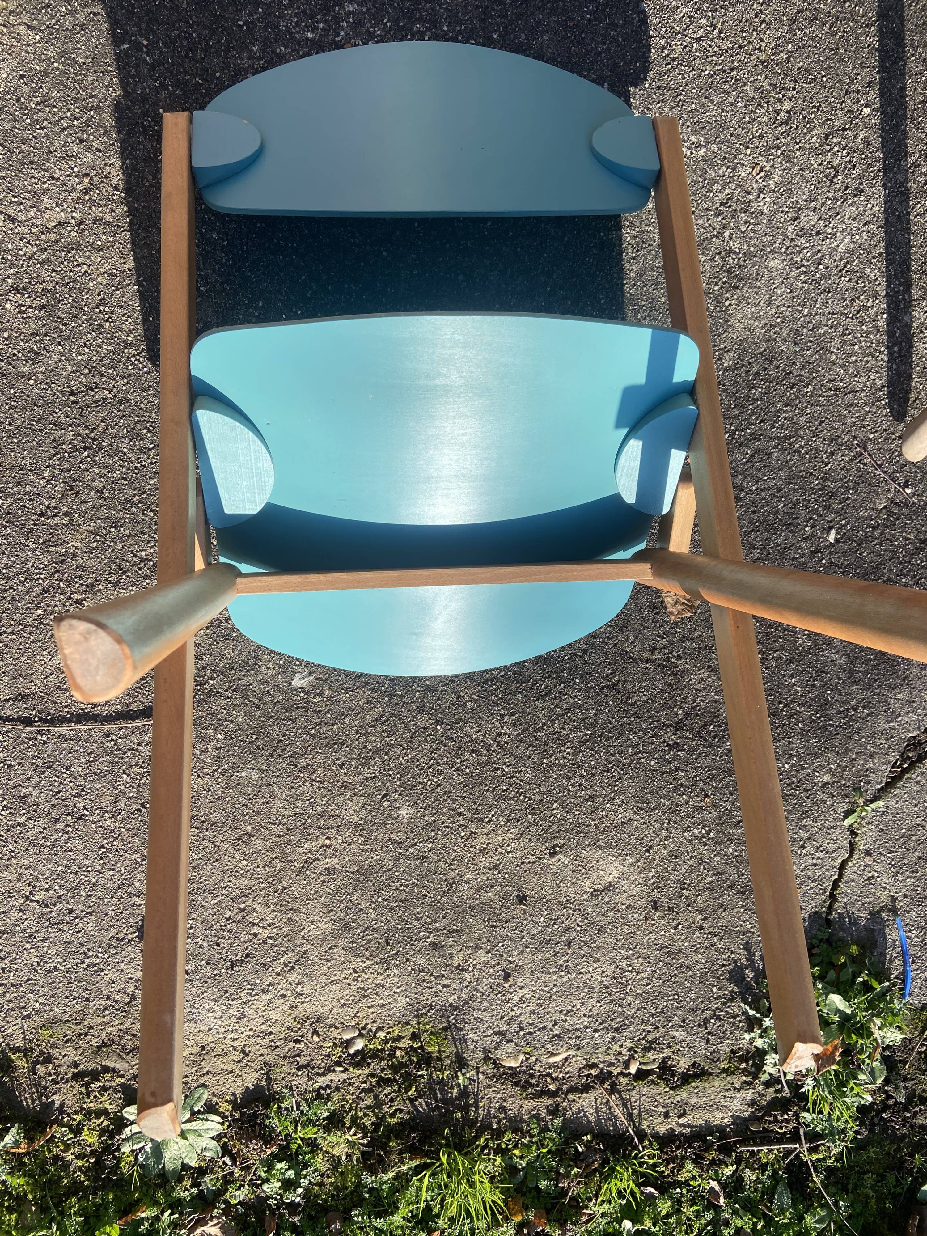 Set of 6 wooden chairs by Jean-Claude Duboys (French designer)