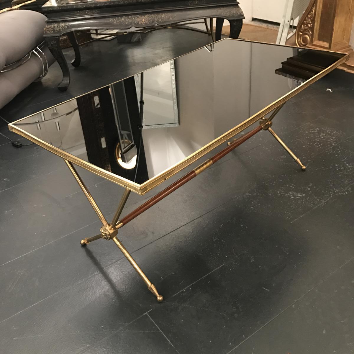 Table basse en laiton et opaline Raphaël des années 60