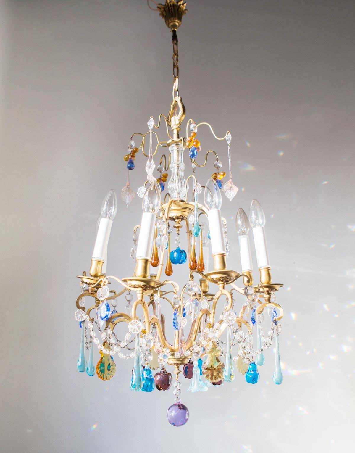 Large chandelier brass fruit crystal color 8 arms