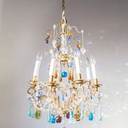 Grand lustre laiton fruits cristal couleur 8 bras