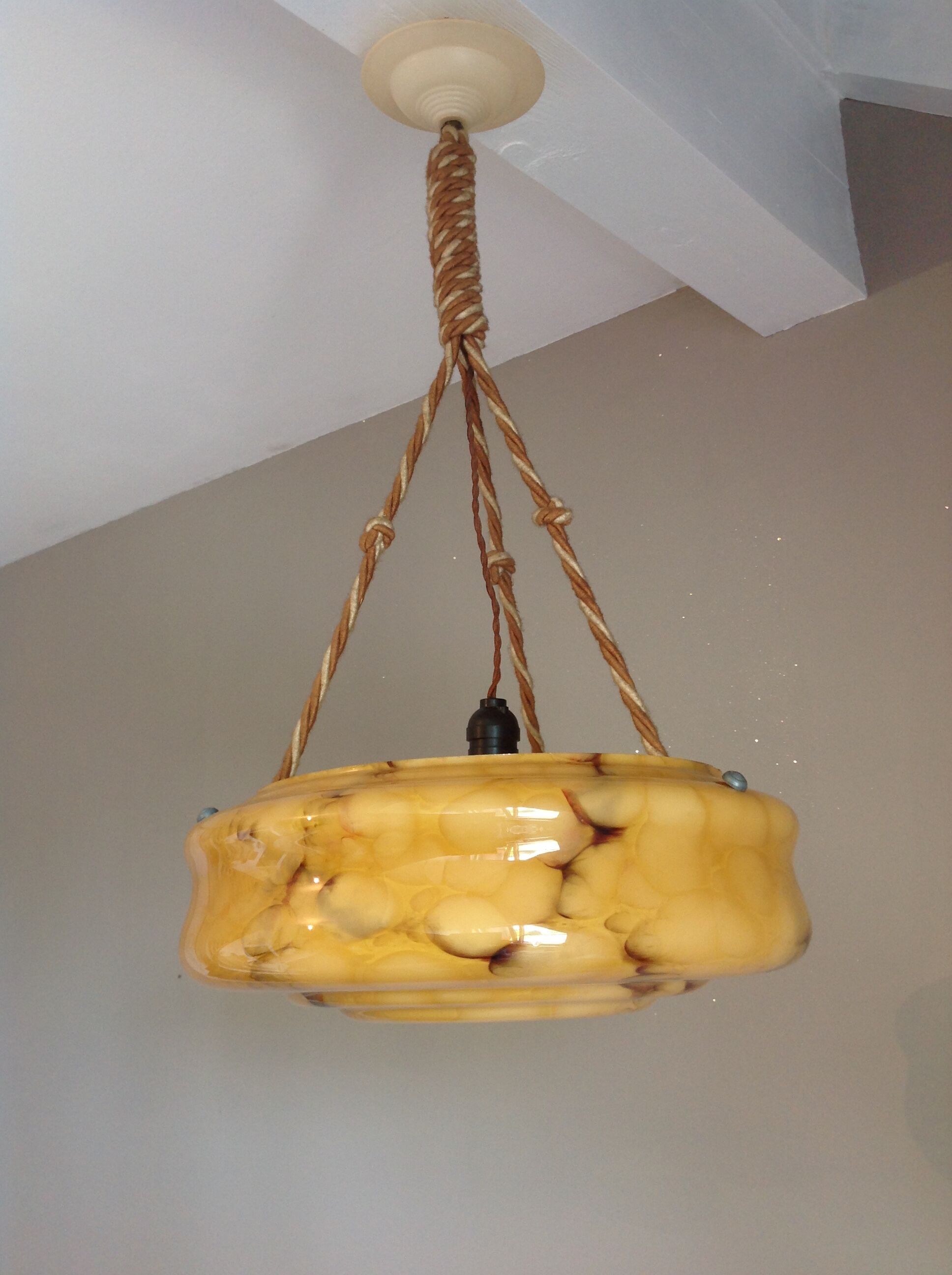 Hanging lamp marbled glass art deco Bowl