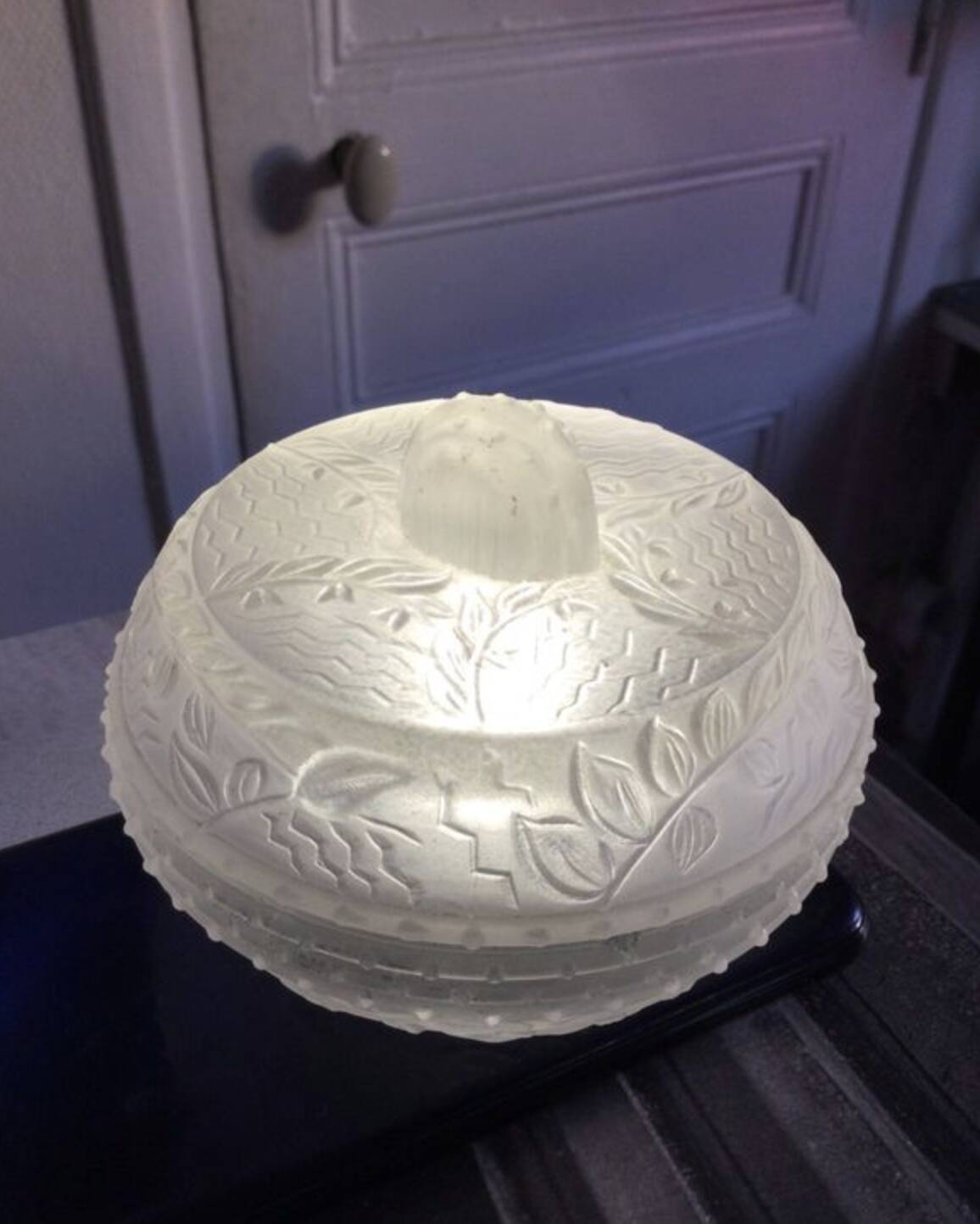 Art Deco Molded Glass Candy Box / Powder Box - Floral