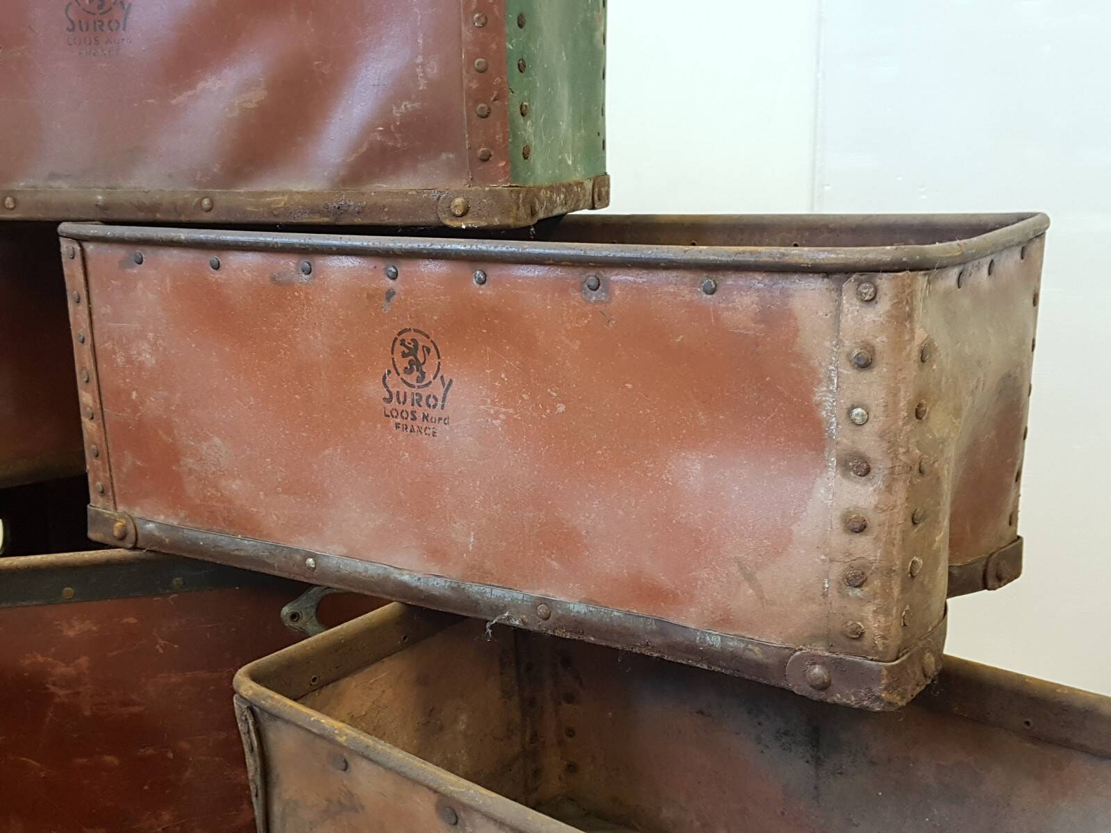 Batch of 11 storage bins suroy industrial loos france vintage 1950