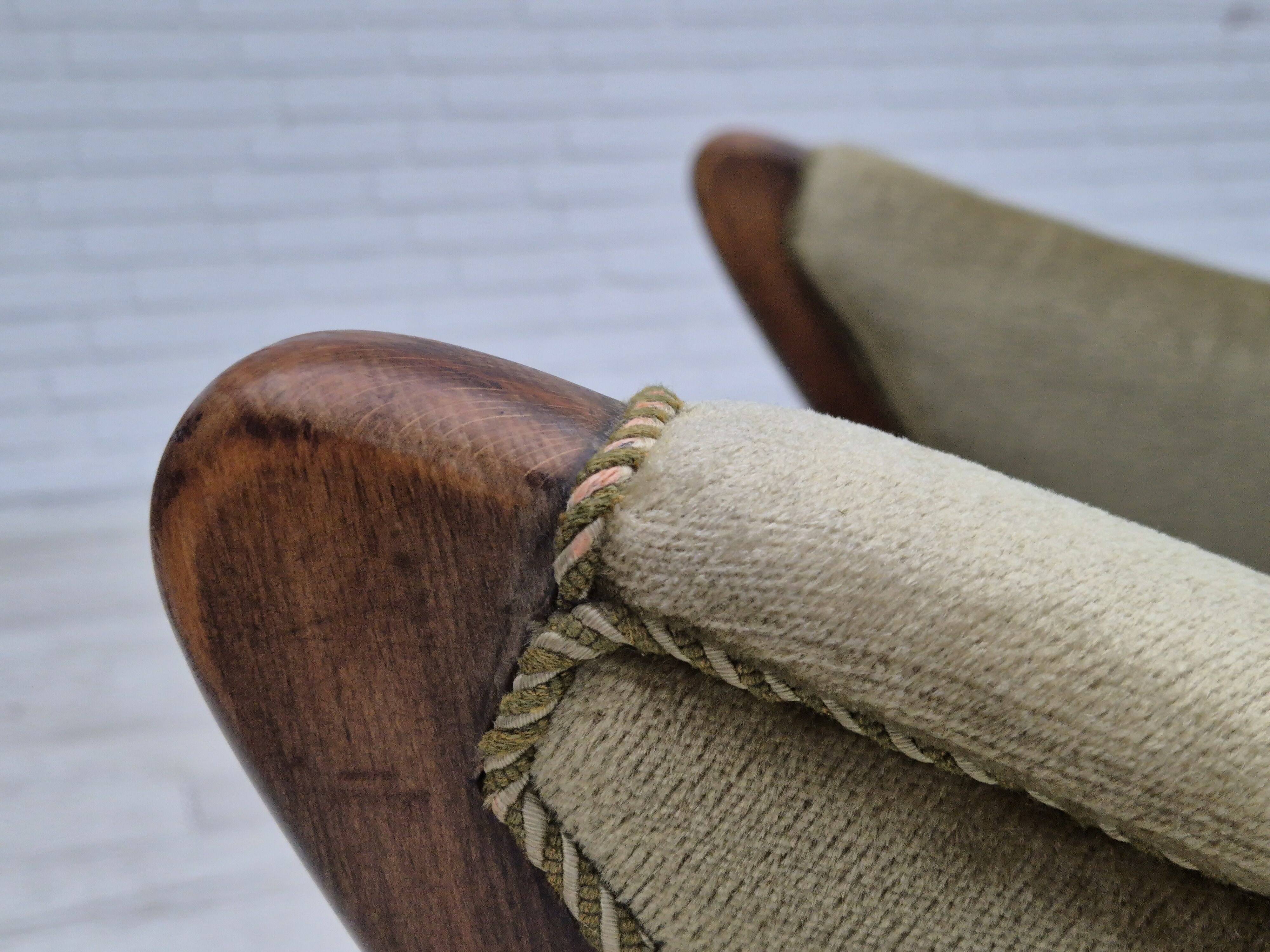 1960s, Scandinavian design, armchair in original condition, furniture velour, beech wood legs.