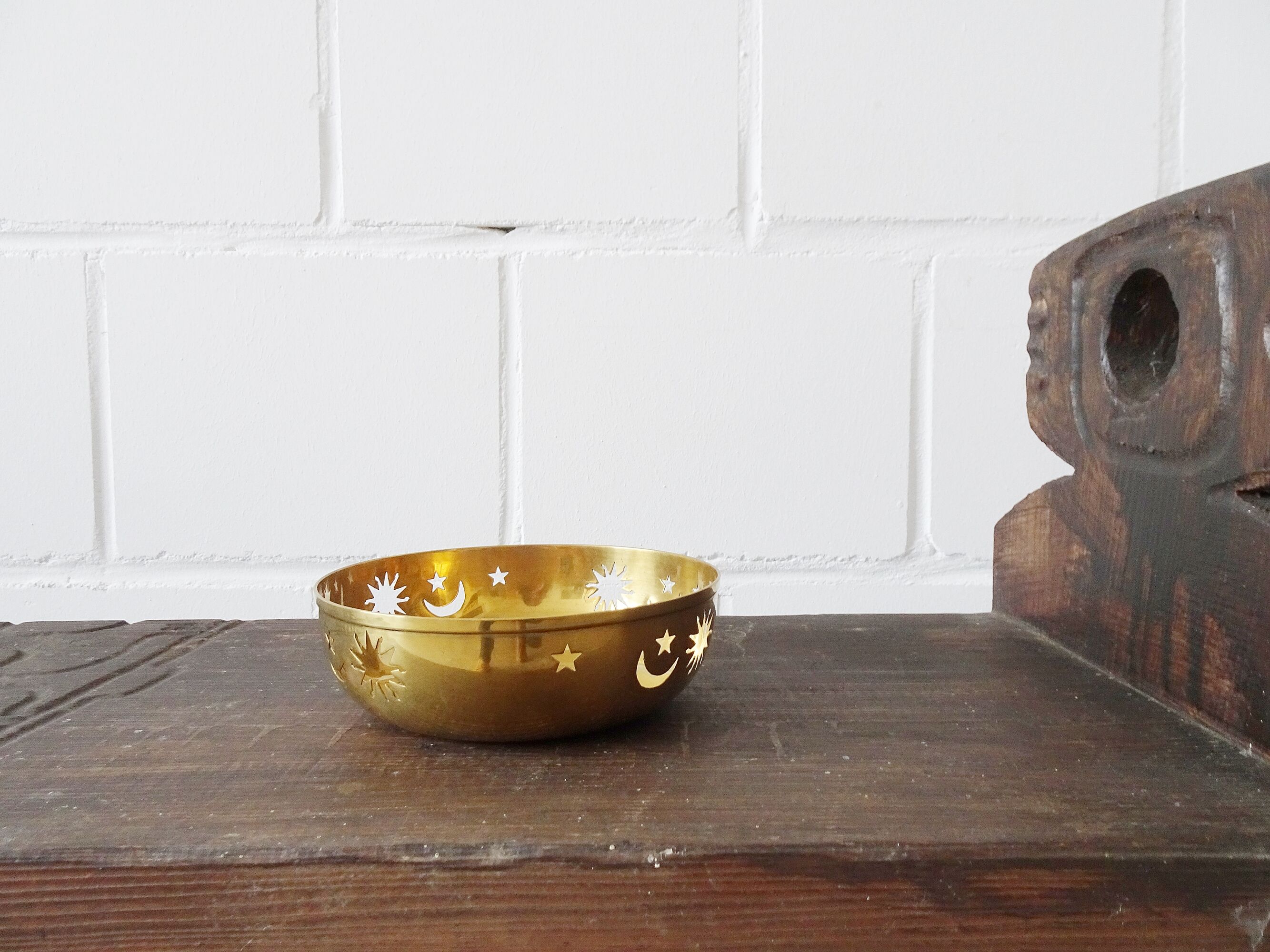 Sun, moon and stars brass bowl