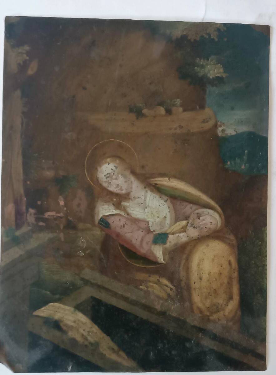 Antique painting on copper, Flemish school, 17th century, representing a saint