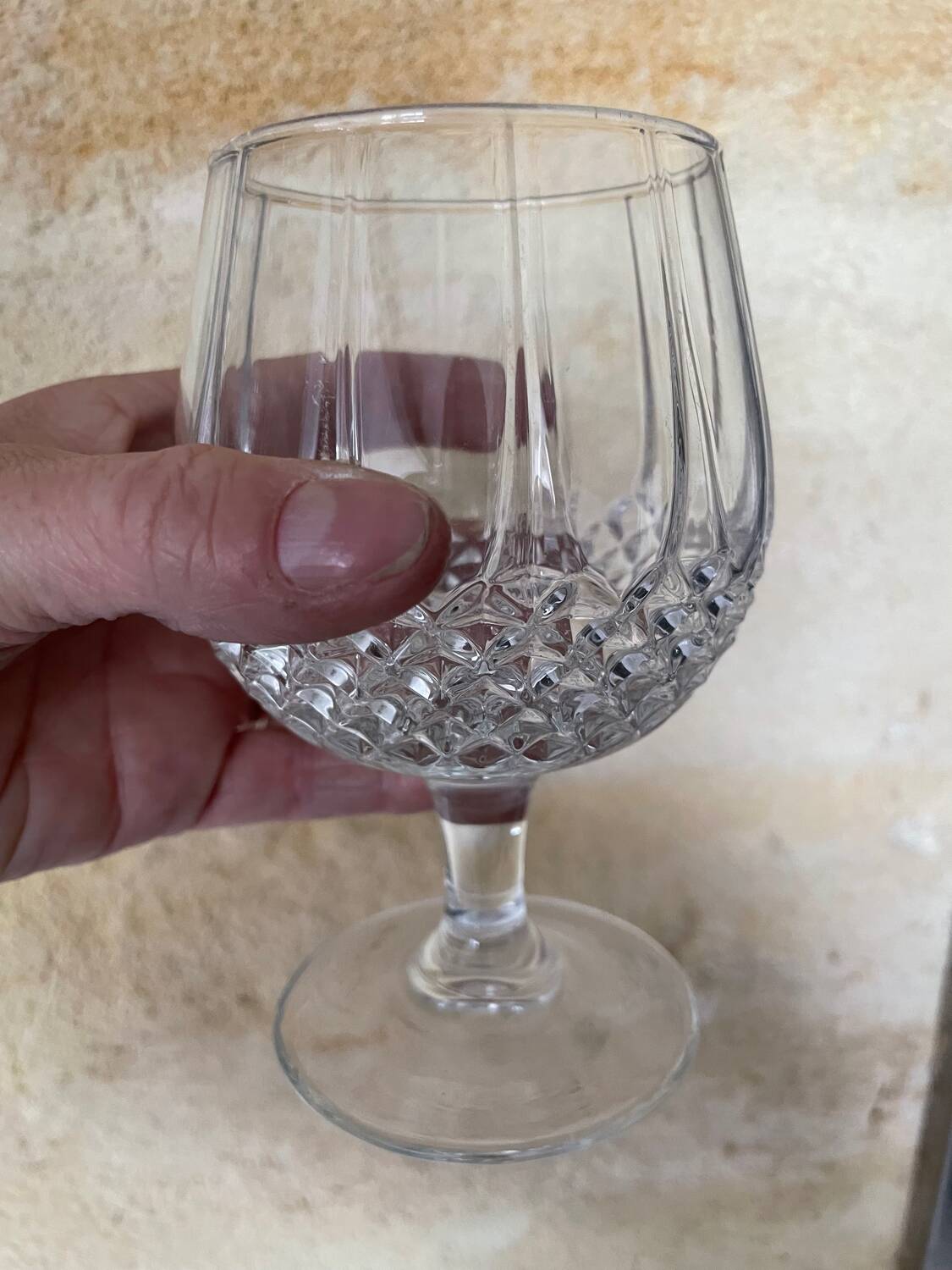 4 diamond point glass cognac or brandy glasses