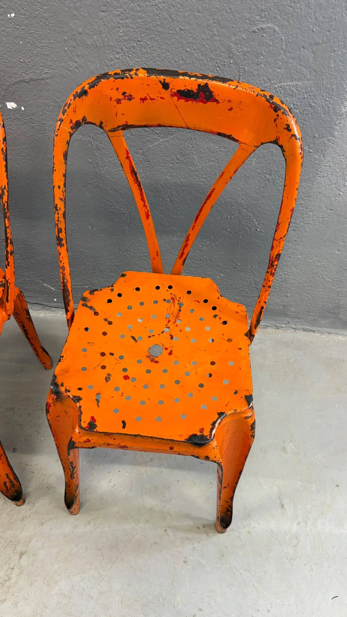 Set of four industrial metal dining chairs by Joseph Mathieu, painted steel, 1920s, France