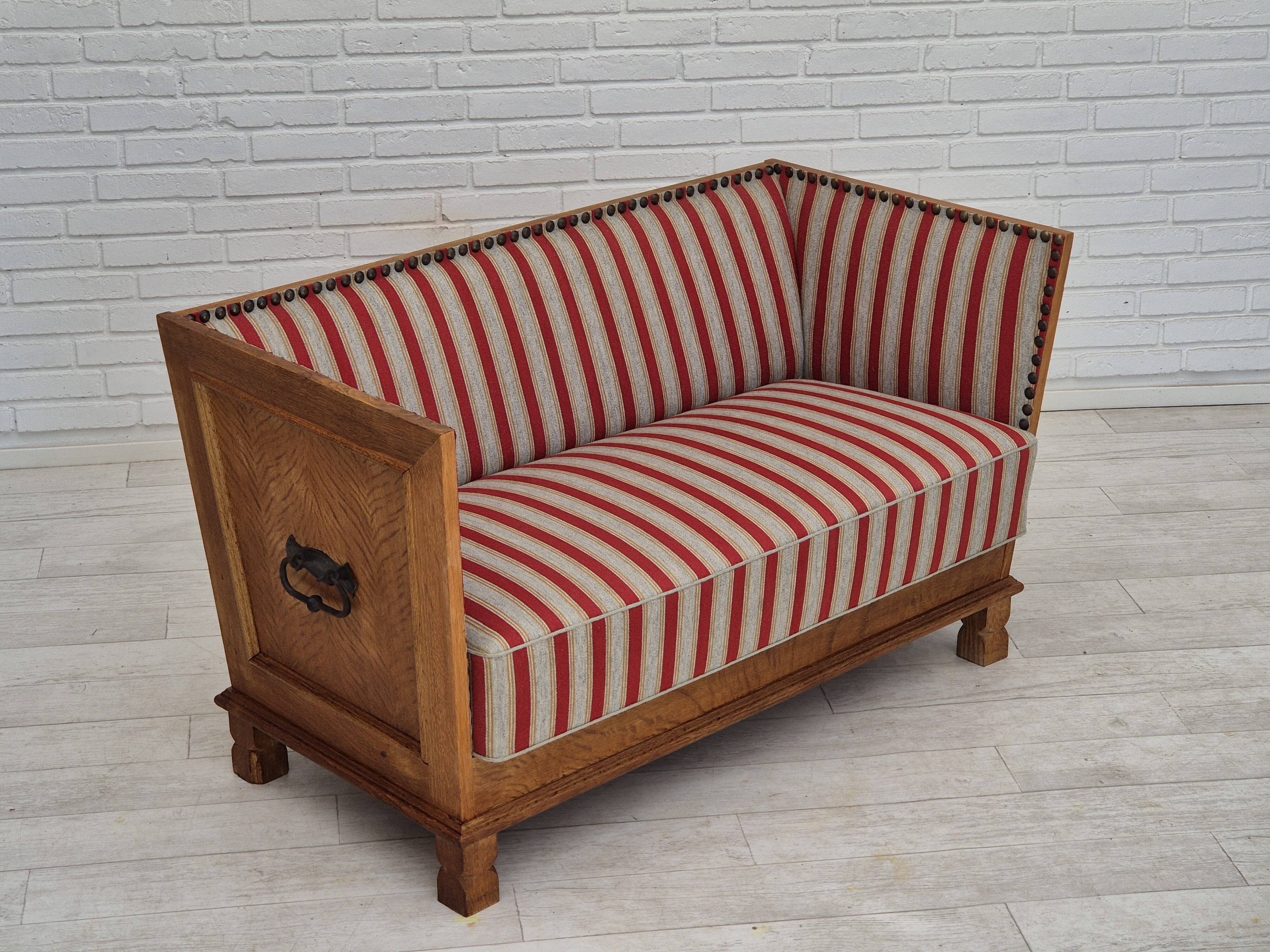 1960s, Danish 2 seater sofa, furniture wool, oak wood, orginal condition.